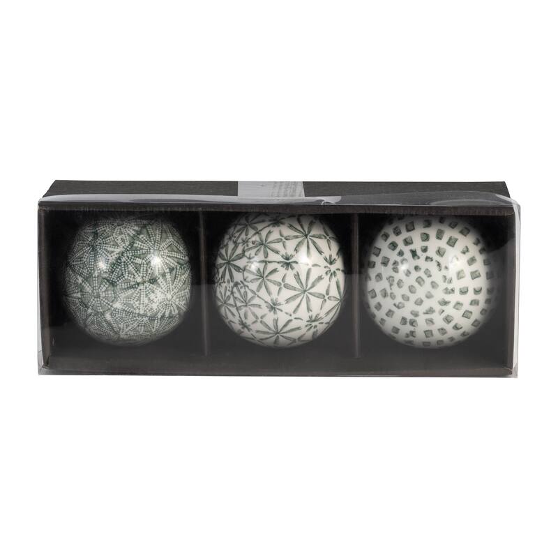 Sagebrook Home Set of 3 Ceramic Orbs 4" Set of Green and White